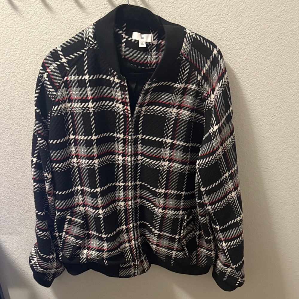Nordstrom BP Black and White Plaid Bomber Jacket